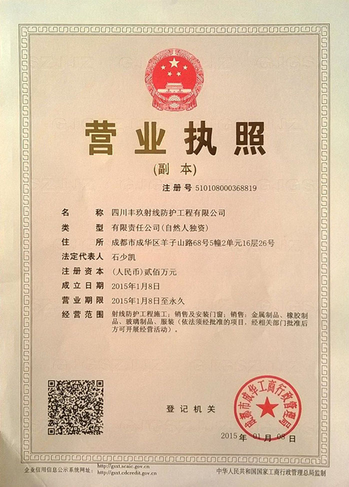 四川丰玖射线防护工程公司营业执照副本